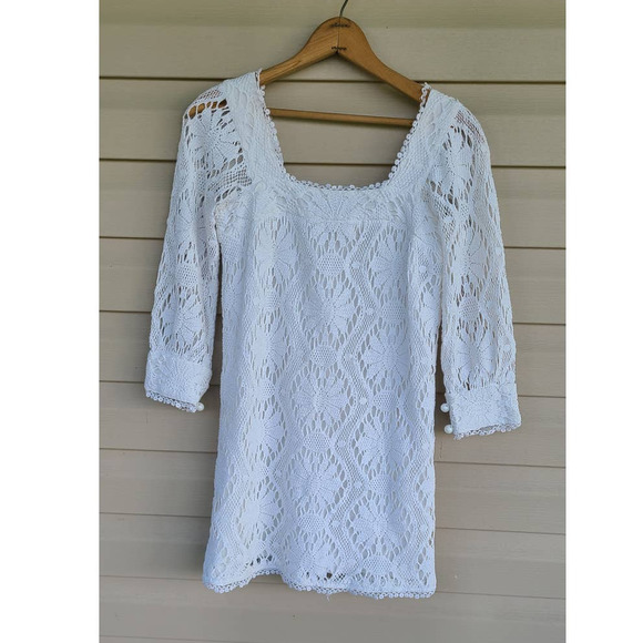 Revolve Milly Of London Crochet Mini Boho Chic Long Sleeve Dress Size 0‎ - Picture 1 of 7